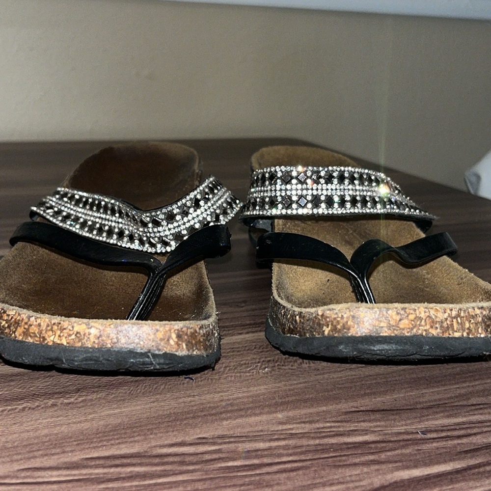 MILA PAOLI RHINESTONE LEATHER THONG SANDALS made in Italy - Picture 11 of 14